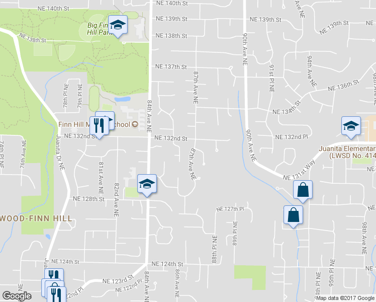map of restaurants, bars, coffee shops, grocery stores, and more near 13043 87th Avenue Northeast in Kirkland