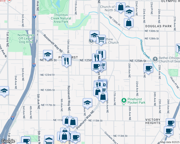 map of restaurants, bars, coffee shops, grocery stores, and more near 12321 14th Avenue Northeast in Seattle