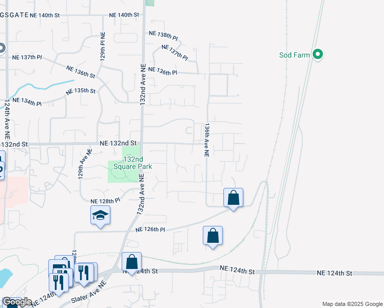 map of restaurants, bars, coffee shops, grocery stores, and more near 135 135th Avenue Northeast in Kirkland