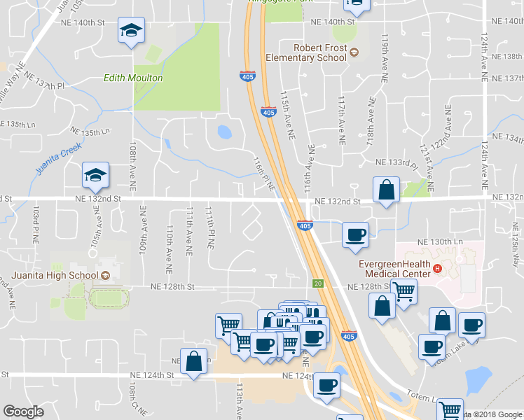 map of restaurants, bars, coffee shops, grocery stores, and more near 13152 113th Place Northeast in Kirkland
