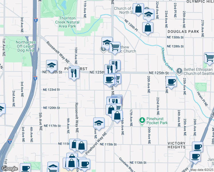 map of restaurants, bars, coffee shops, grocery stores, and more near 12314 14th Avenue Northeast in Seattle