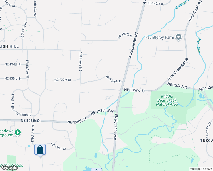 map of restaurants, bars, coffee shops, grocery stores, and more near 18721 Northeast 133rd Street in Woodinville