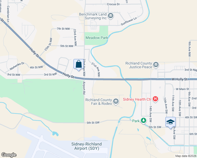 map of restaurants, bars, coffee shops, grocery stores, and more near 2020 W Holly St in Sidney