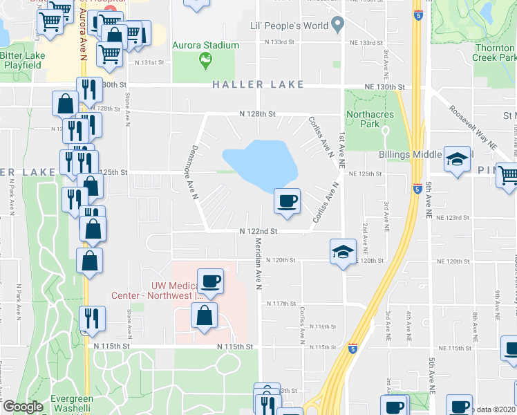 map of restaurants, bars, coffee shops, grocery stores, and more near 1924 North 122nd Street in Seattle