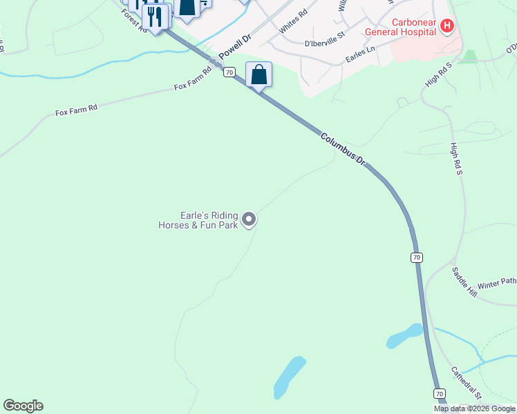 map of restaurants, bars, coffee shops, grocery stores, and more near O'keefe's Plains in Spaniard's Bay