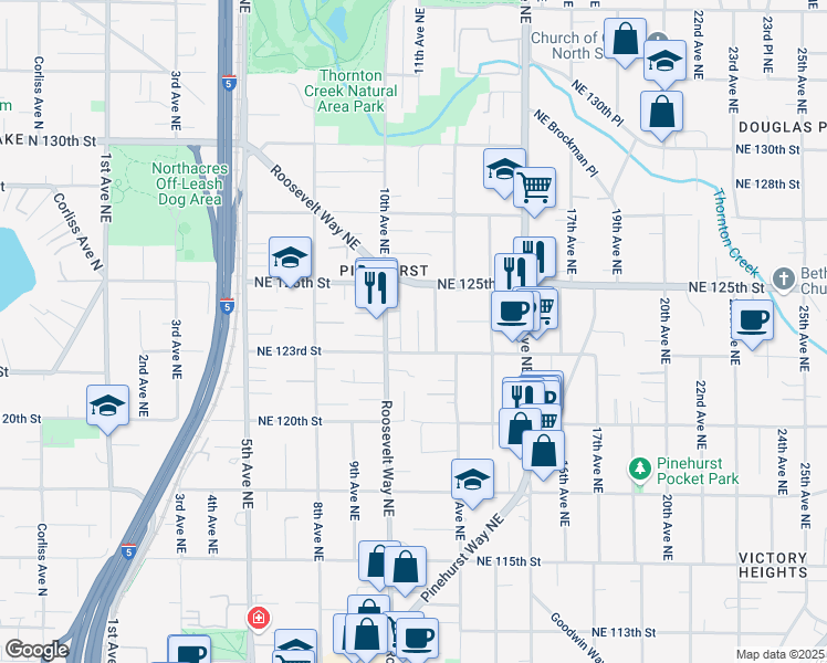 map of restaurants, bars, coffee shops, grocery stores, and more near 12317 10th Place Northeast in Seattle