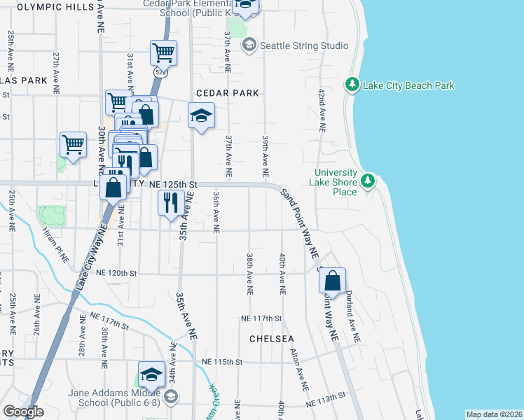 map of restaurants, bars, coffee shops, grocery stores, and more near 12317 40th Avenue Northeast in Seattle