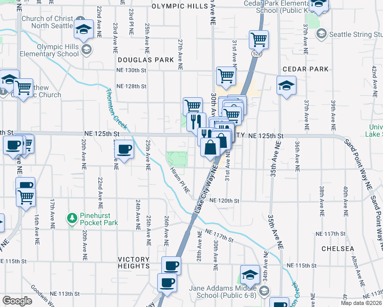 map of restaurants, bars, coffee shops, grocery stores, and more near 12325 28th Avenue Northeast in Seattle