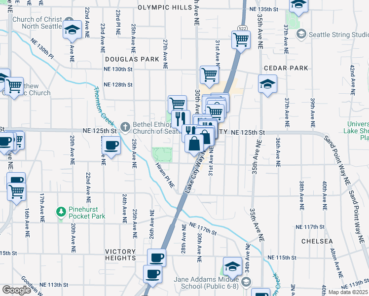 map of restaurants, bars, coffee shops, grocery stores, and more near 12315 28th Avenue Northeast in Seattle