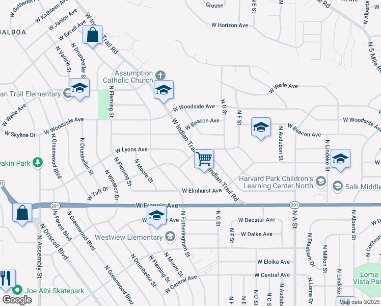 map of restaurants, bars, coffee shops, grocery stores, and more near 3407 West Lyons Avenue in Spokane