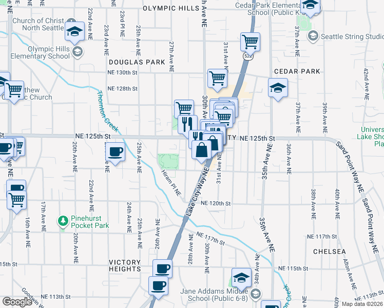 map of restaurants, bars, coffee shops, grocery stores, and more near 12316 28th Avenue Northeast in Seattle