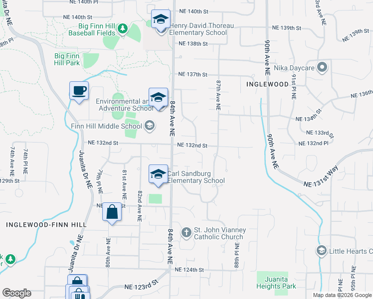 map of restaurants, bars, coffee shops, grocery stores, and more near 13129 86th Place Northeast in Kirkland