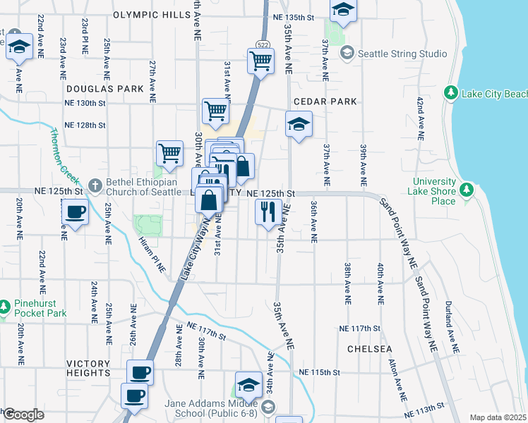 map of restaurants, bars, coffee shops, grocery stores, and more near 12317 35th Avenue Northeast in Seattle