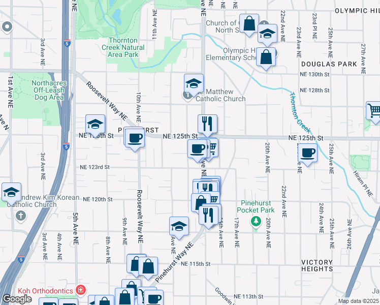 map of restaurants, bars, coffee shops, grocery stores, and more near in Seattle