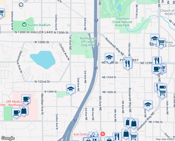map of restaurants, bars, coffee shops, grocery stores, and more near 12313 3rd Avenue Northeast in Seattle
