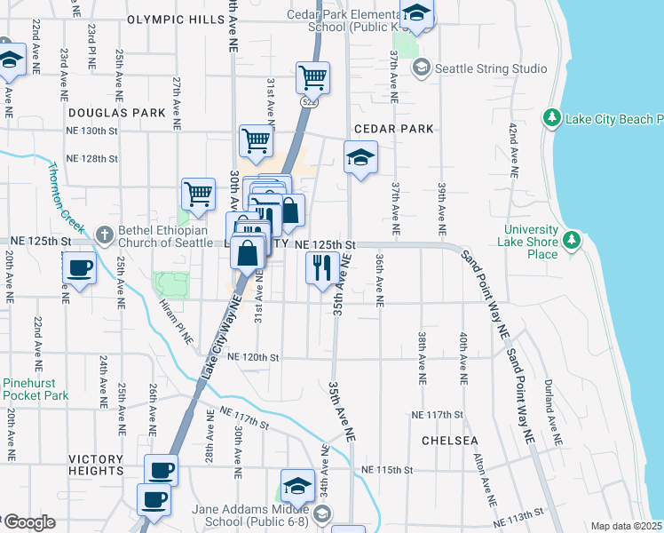 map of restaurants, bars, coffee shops, grocery stores, and more near 12317 35th Avenue Northeast in Seattle