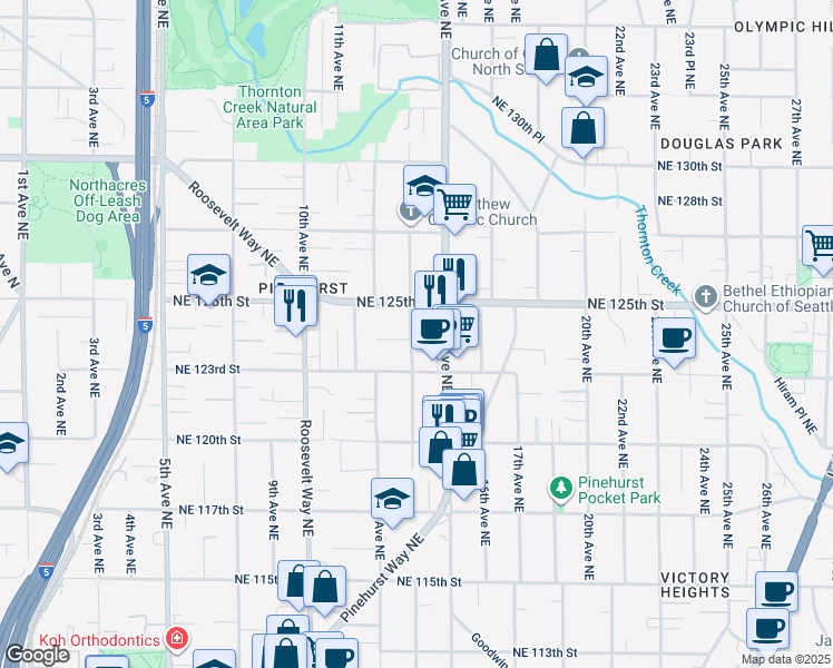 map of restaurants, bars, coffee shops, grocery stores, and more near in Seattle