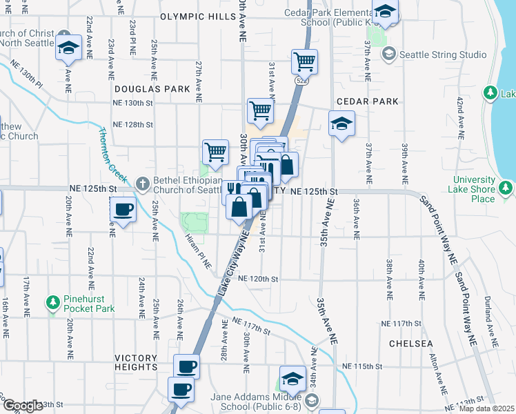 map of restaurants, bars, coffee shops, grocery stores, and more near 12326 31st Avenue Northeast in Seattle