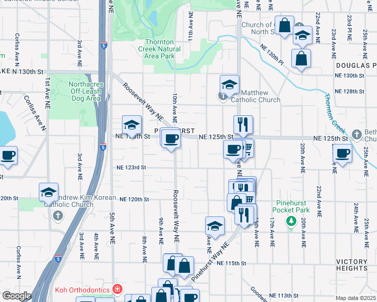 map of restaurants, bars, coffee shops, grocery stores, and more near 12331 10th Place Northeast in Seattle