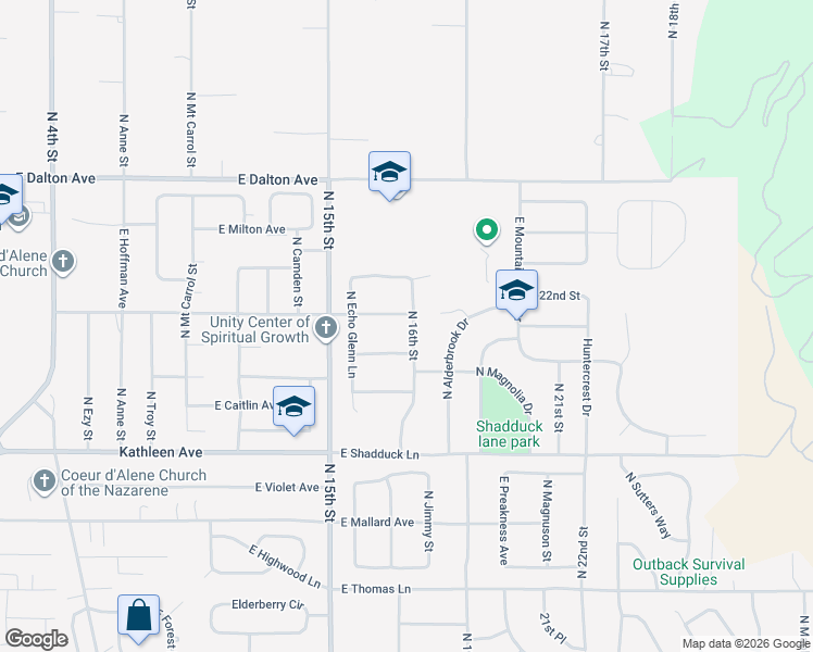 map of restaurants, bars, coffee shops, grocery stores, and more near 4320 North 16th Street in Coeur d'Alene