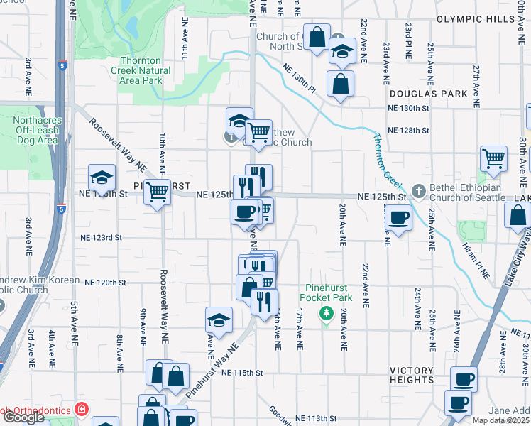 map of restaurants, bars, coffee shops, grocery stores, and more near 12318 15th Avenue Northeast in Seattle