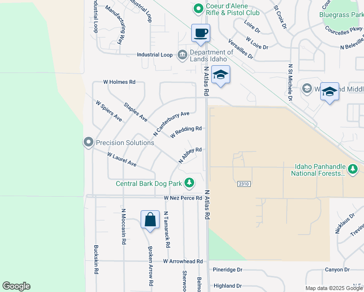 map of restaurants, bars, coffee shops, grocery stores, and more near 3901 West Spiers Avenue in Coeur d'Alene
