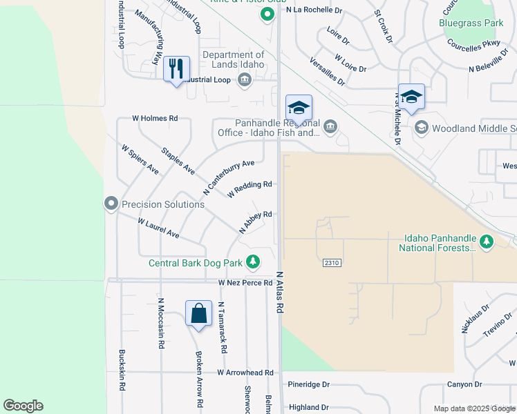 map of restaurants, bars, coffee shops, grocery stores, and more near 4410 Redding Road in Coeur d'Alene