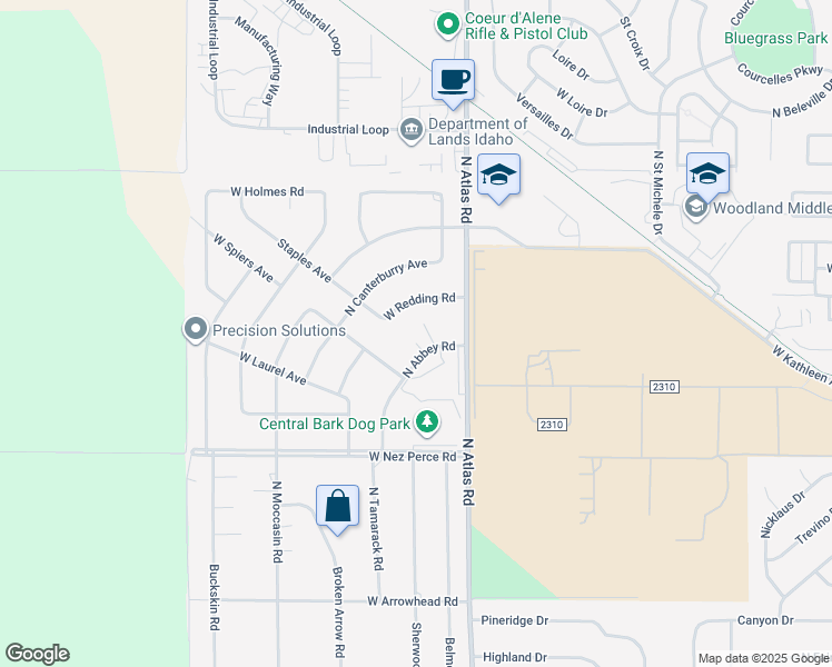 map of restaurants, bars, coffee shops, grocery stores, and more near 4426 Redding Road in Coeur d'Alene