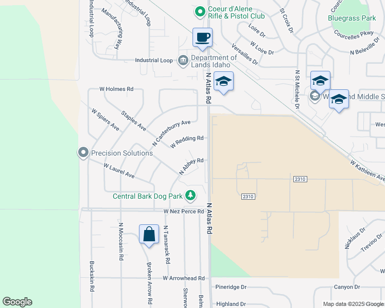 map of restaurants, bars, coffee shops, grocery stores, and more near 4410 Redding Road in Coeur d'Alene