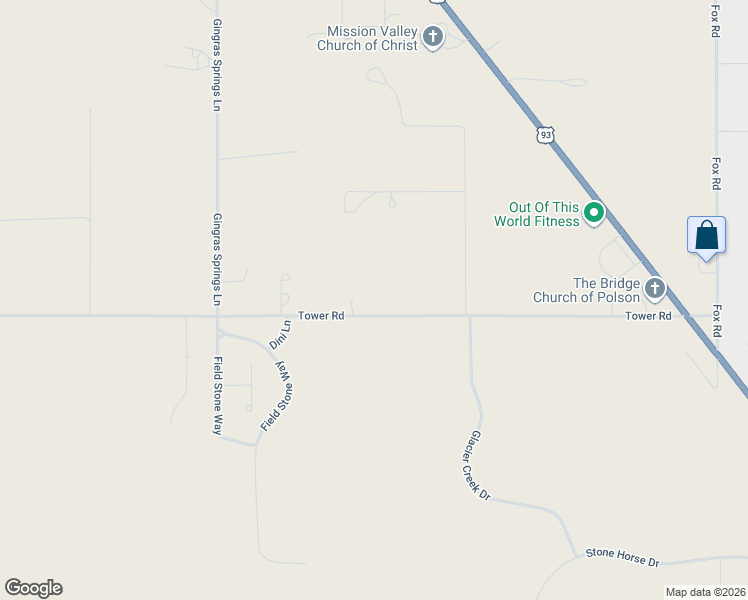 map of restaurants, bars, coffee shops, grocery stores, and more near 40668 Tower Road in Polson