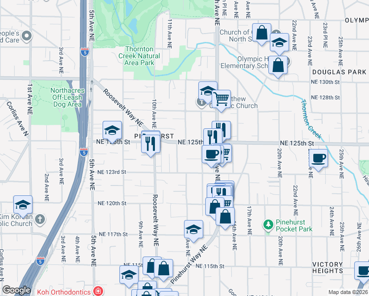 map of restaurants, bars, coffee shops, grocery stores, and more near 1052 Northeast 125th Street in Seattle