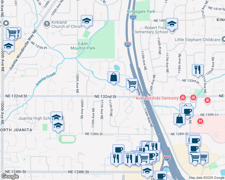 map of restaurants, bars, coffee shops, grocery stores, and more near 13229 112th Avenue Northeast in Kirkland