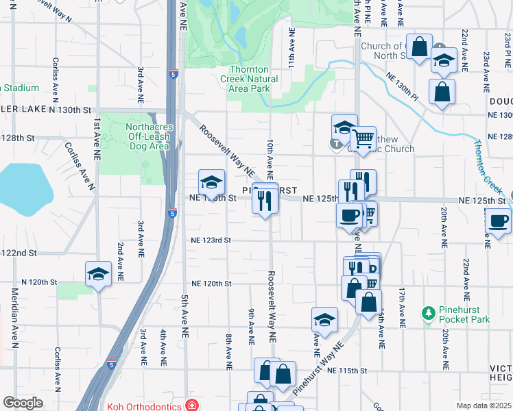 map of restaurants, bars, coffee shops, grocery stores, and more near 845 Northeast 125th Street in Seattle
