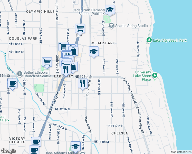 map of restaurants, bars, coffee shops, grocery stores, and more near in Seattle