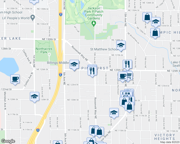map of restaurants, bars, coffee shops, grocery stores, and more near in Seattle