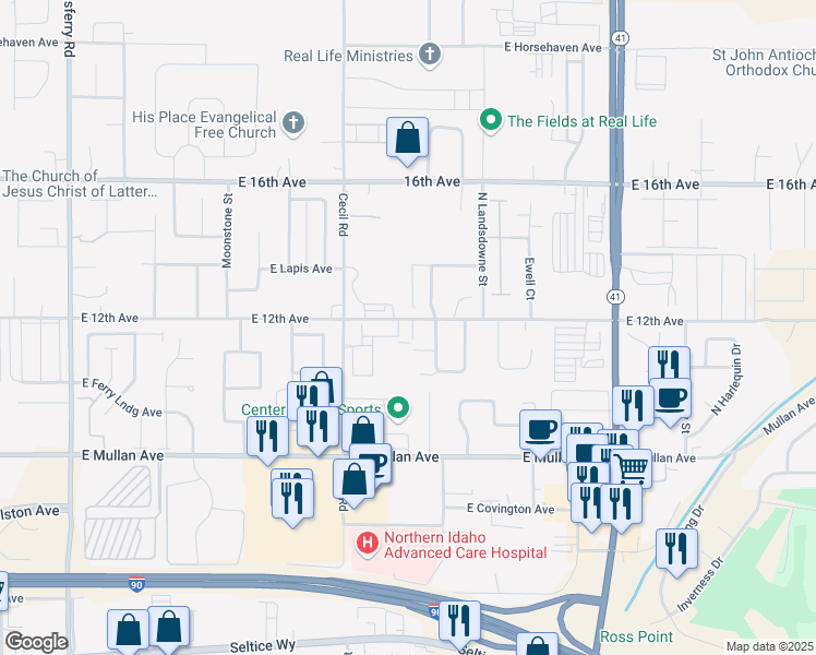 map of restaurants, bars, coffee shops, grocery stores, and more near 3414 East 12th Avenue in Post Falls