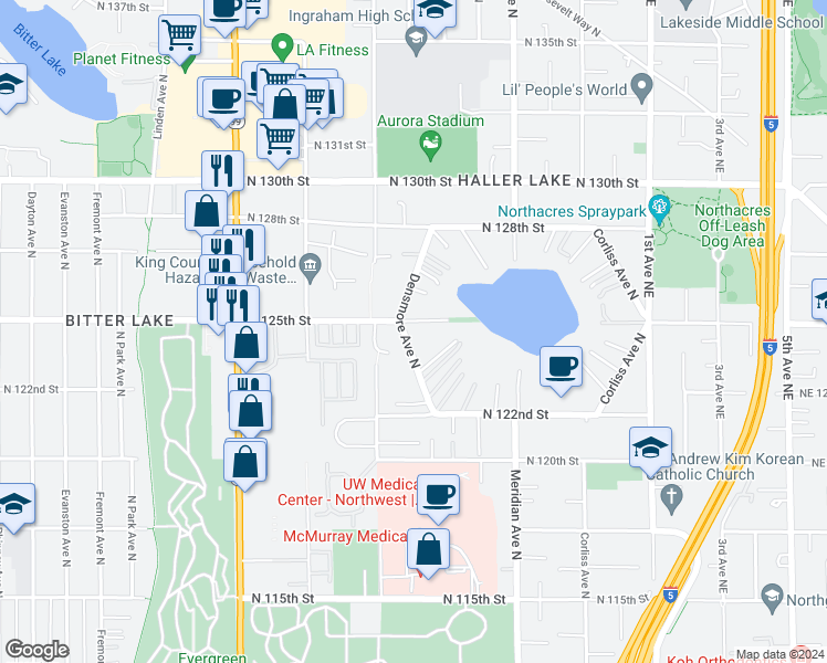 map of restaurants, bars, coffee shops, grocery stores, and more near in Seattle
