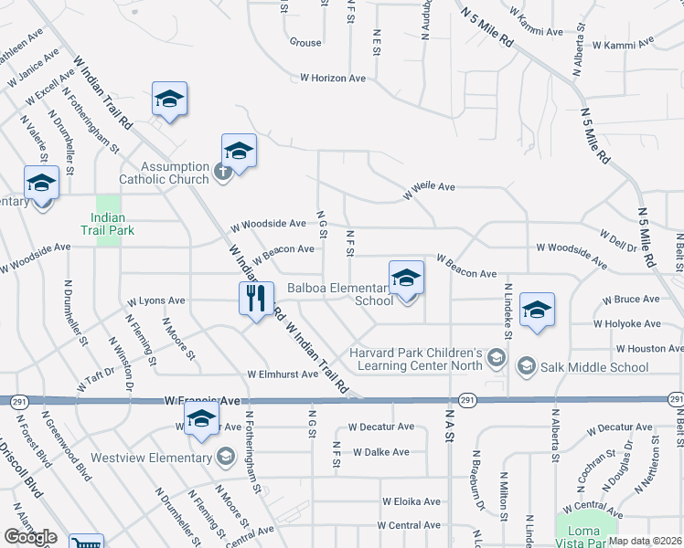 map of restaurants, bars, coffee shops, grocery stores, and more near 6815 North F Street in Spokane