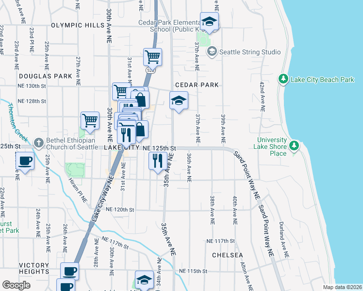 map of restaurants, bars, coffee shops, grocery stores, and more near in Seattle