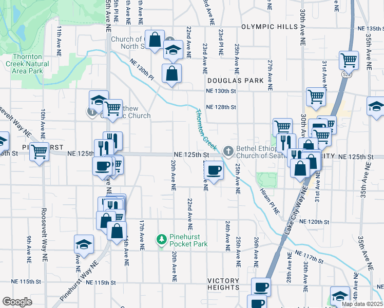 map of restaurants, bars, coffee shops, grocery stores, and more near 12504 22nd Avenue Northeast in Seattle