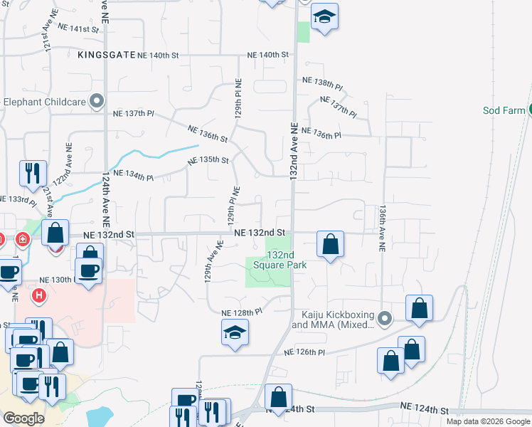 map of restaurants, bars, coffee shops, grocery stores, and more near 13226 130th Place Northeast in Kirkland
