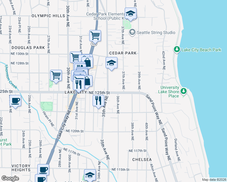 map of restaurants, bars, coffee shops, grocery stores, and more near in Seattle
