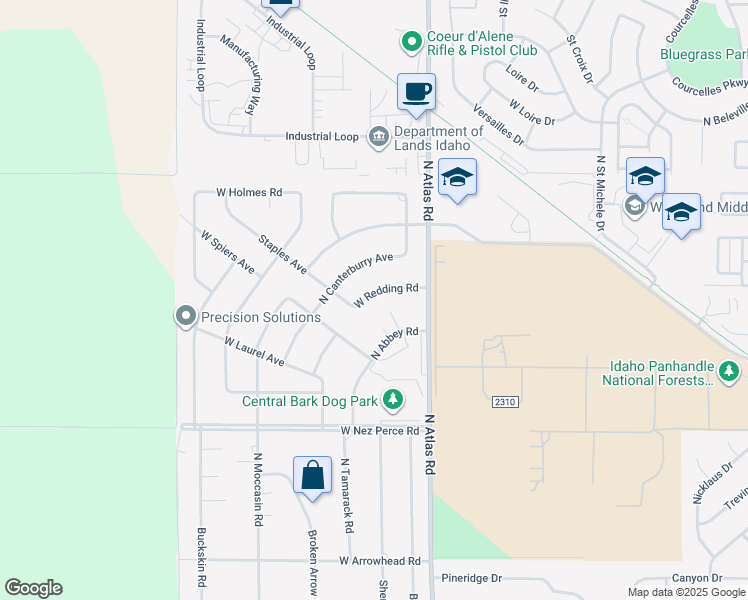 map of restaurants, bars, coffee shops, grocery stores, and more near 4426 Redding Road in Coeur d'Alene