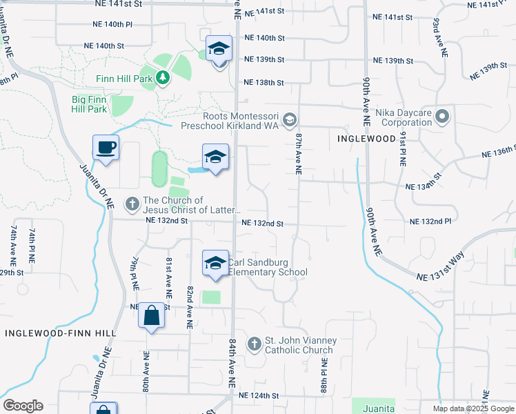 map of restaurants, bars, coffee shops, grocery stores, and more near 13223 86th Place Northeast in Kirkland