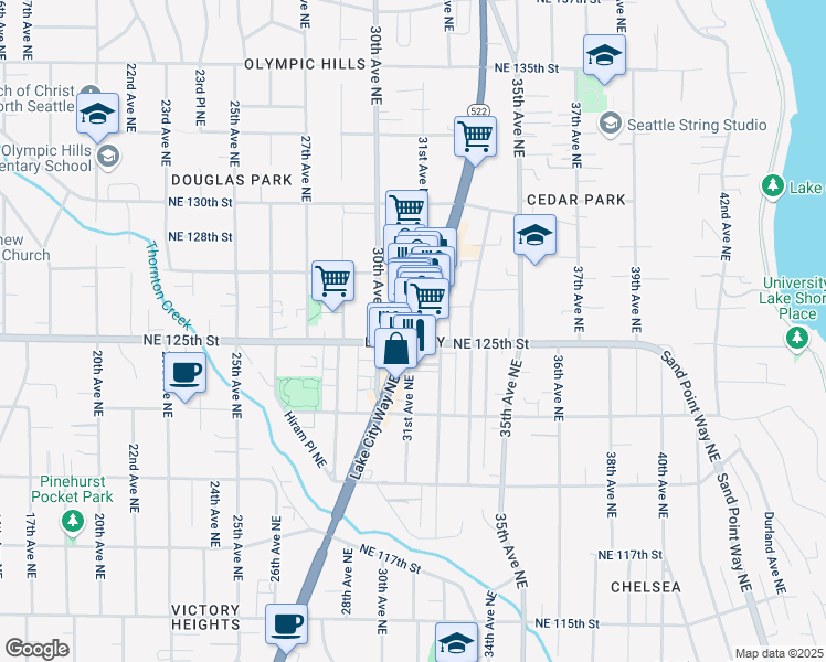 map of restaurants, bars, coffee shops, grocery stores, and more near in Seattle