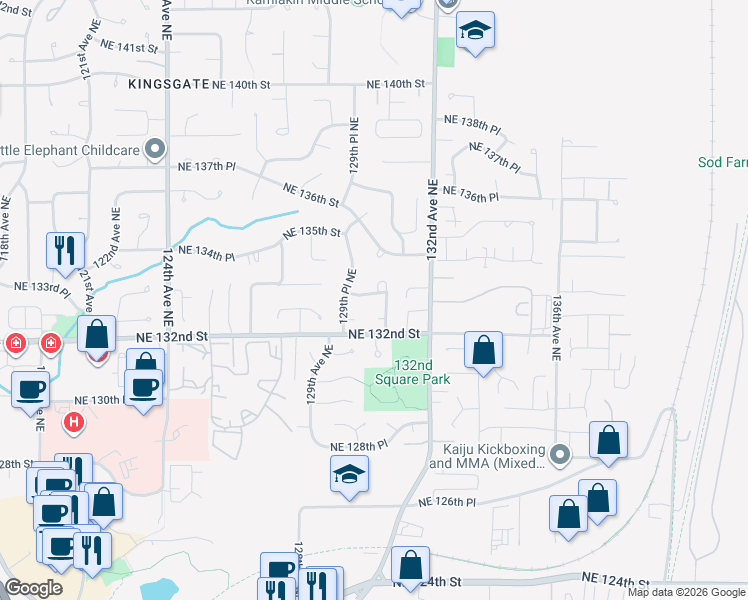map of restaurants, bars, coffee shops, grocery stores, and more near 13226 130th Place Northeast in Kirkland