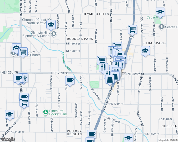 map of restaurants, bars, coffee shops, grocery stores, and more near 12505 26th Avenue Northeast in Seattle