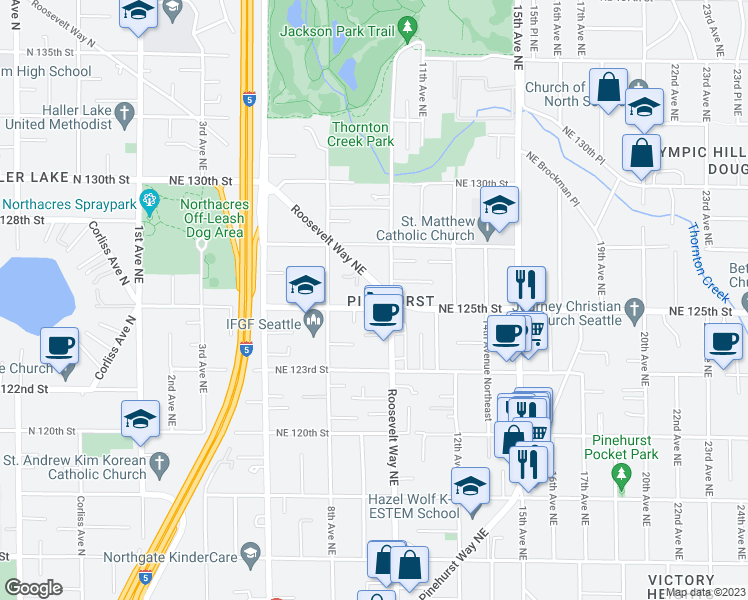 map of restaurants, bars, coffee shops, grocery stores, and more near in Seattle