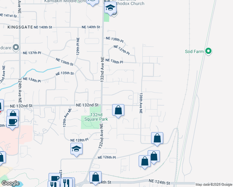map of restaurants, bars, coffee shops, grocery stores, and more near 13319 Northeast 133rd Street in Kirkland