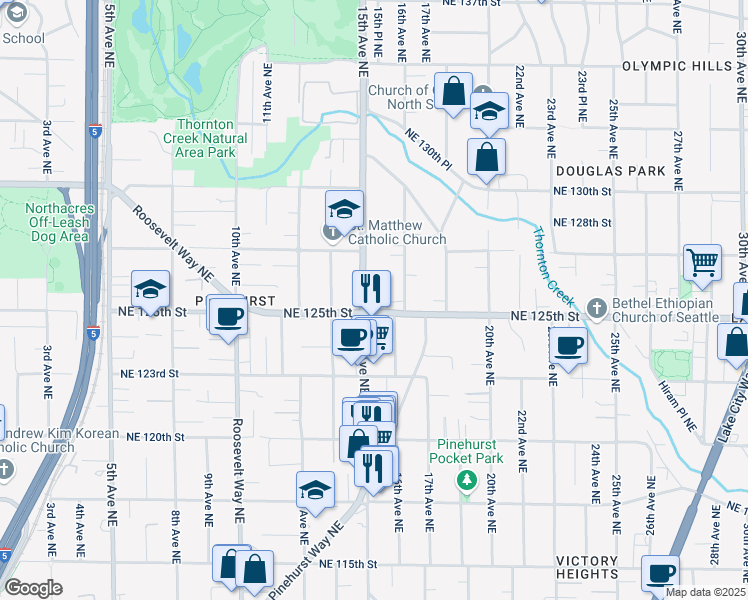 map of restaurants, bars, coffee shops, grocery stores, and more near 12501 17th Avenue Northeast in Seattle